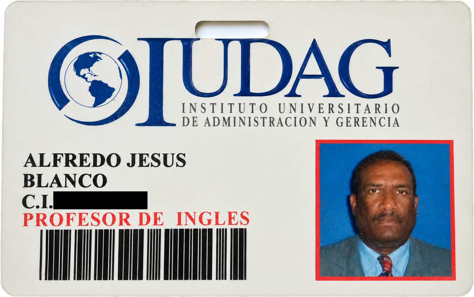 Carnet de Docente de Inglés de Alfredo Blanco en su trayectoria en institutos universitarios y corporaciones